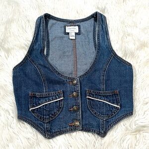 Vintage Forever 21 Vest Blue Denim Jean Racerback Cropped 2000s Y2K Festival